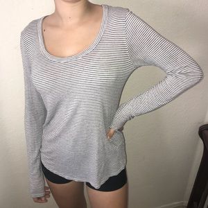 Grey and white striped long sleeve shirt